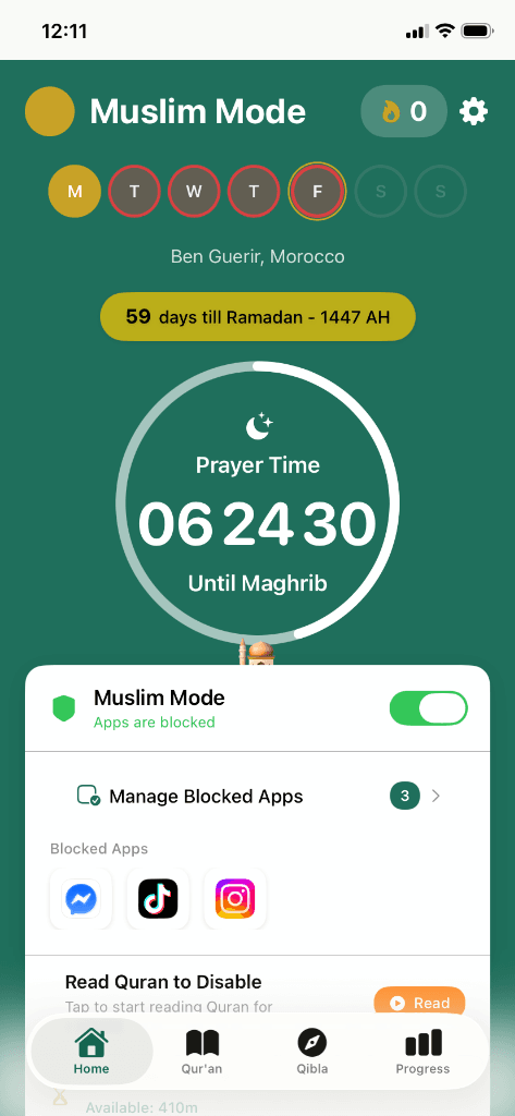 Muslim Mode app dashboard